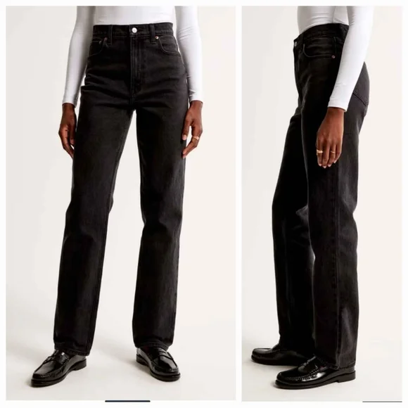 NWT Abercrombie & Fitch Women's Black 90's Straight Jeans ~6L - Picture 3 of 6